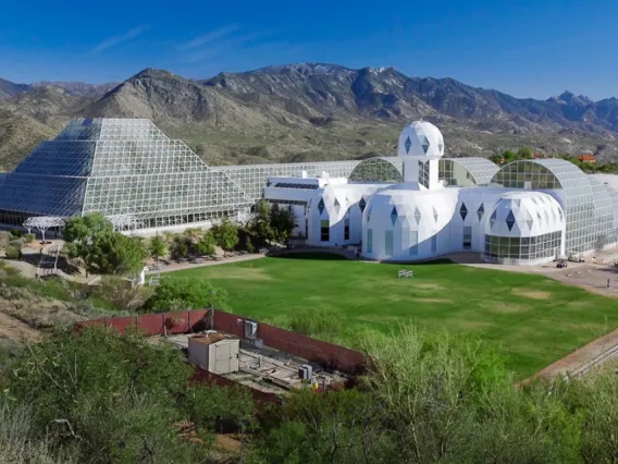 A photograph overlooking the Biosphere 2 facilty in Oracle, AZ