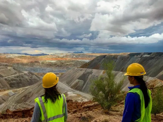 Students at a mining site